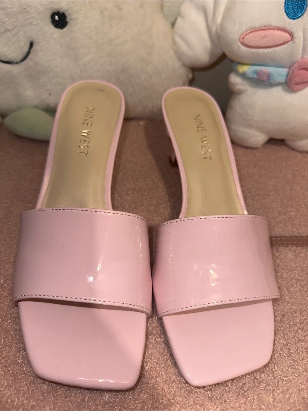 Nine West Pale Pink Patent Slide Mules